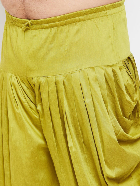 Vastramay Men's Plus Size White Silk Blend Curved Kurta Dhoti Set